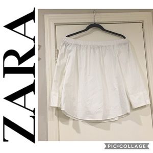 Zara - White Peasant Blouse Off the Shoulder Top